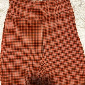Unique Vintage Orange Plaid High-Waisted Pants skinny straight leg. EUC